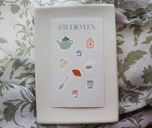 Tea Time Sticker Sheet – Cozy Breakfast & Floral Vinyl Stickers