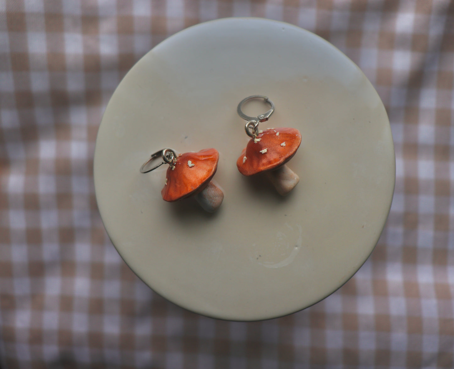 Hand-Sculpted Mushroom Earrings — Prototype Pair