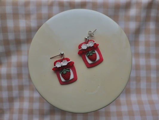 Strawberry Jam Jar Earrings — Prototype Pair